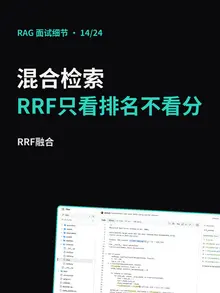 第 14/24 条的封面：“混合检索：RRF只看排名不看分”